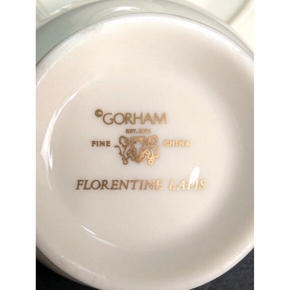 Gorham Fine China Florentine Lapis Footed 24K Gold Banded 1 Cup and 3 Saucers - Picture 11 of 11